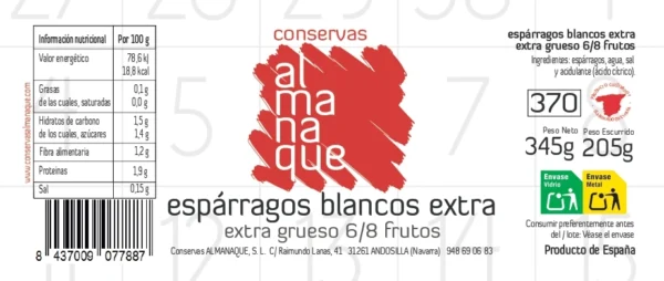 Espárragos Blancos Extra Grueso 6/8 frutos Fr.370ml