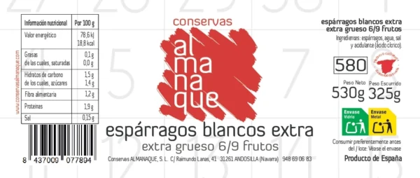 Espárragos Blancos Extra Grueso 6/9 frutos Fr.580ml